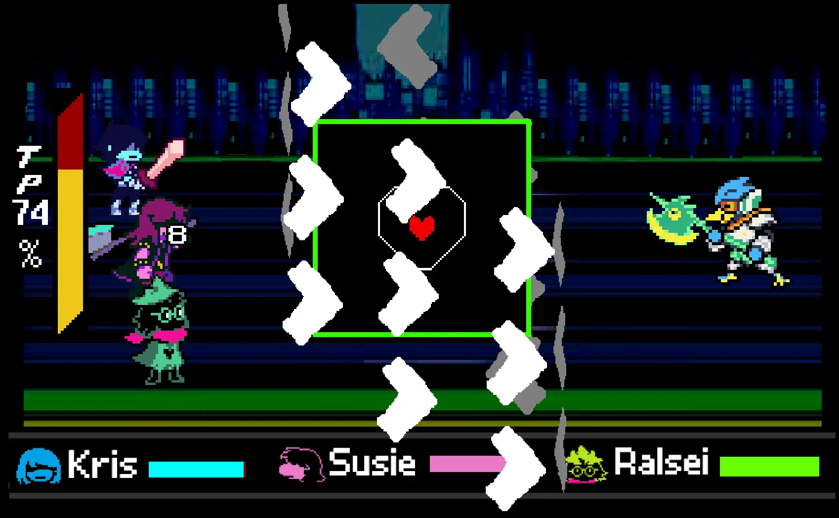 Berdly's wind magic and programming-themed attacks